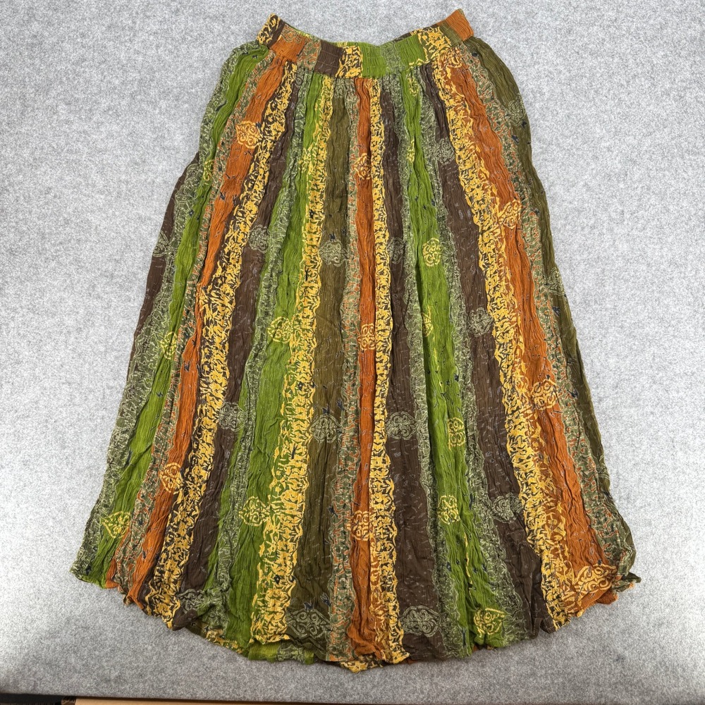 Henna Maxi Skirt Womens Small Green Orange Striped Boho Broomstick EUC